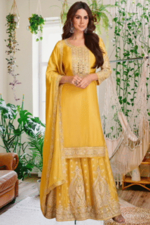 Sunshine Mustard Embroidered Sharara Set