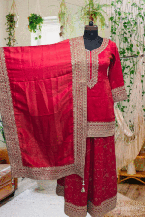 Regal Ruby Embroidered Suit Set