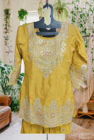 Sunlit Mustard Embroidered Suit
