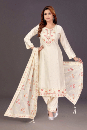 Elegant Ivory Floral Embroidered Salwar Suit